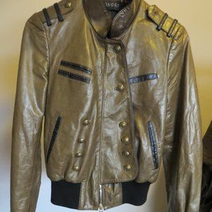 Gucci Leather Women's Biker Bomber Military Jacket Size EU 40